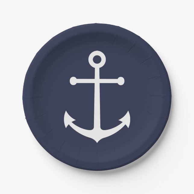 Nautical Navy Blue Anchor Paper Plate (Front)