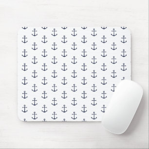 Nautical Navy Blue Anchor Pattern Mouse Pad
