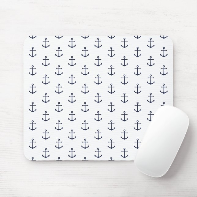 Nautical Navy Blue Anchor Pattern Mouse Pad (With Mouse)