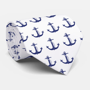 Nautical Navy Blue Anchor Pattern Tie