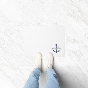 Nautical Navy Blue Anchor Personalised Family Name Doormat