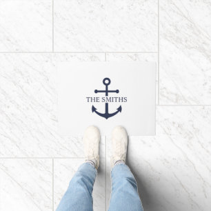 Nautical Navy Blue Anchor Personalised Family Name Doormat