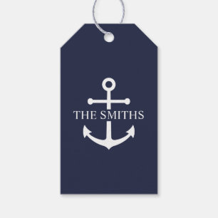 Nautical Navy Blue Anchor Personalised Family Name Gift Tags