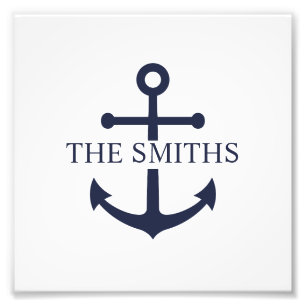 Nautical Navy Blue Anchor Personalised Family Name Photo Print