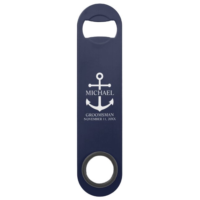 Nautical Navy Blue Anchor Personalised Groomsmen (Front)