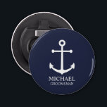 Nautical Navy Blue Anchor Personalised Groomsmen Bottle Opener<br><div class="desc">Nautical Personalised Groomsmen Gift
This design features white anchor and personalised groomsman's name with title in white classic serif font style on navy blue background.

Also perfect for best man,  father of the bride and more.</div>
