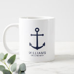 Nautical Navy Blue Anchor Personalised Groomsmen C Large Coffee Mug<br><div class="desc">Modern Minimalist Nautical Navy Blue Anchor Personalised Groomsmen Mug featuring navy blue anchor and personalised groomsman's name with title in navy blue modern sans serif font style on white background. Also perfect for best man, father of the bride, ring bearer, maid of honour, flower girl, mother of the bride and...</div>