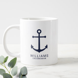 Nautical Navy Blue Anchor Personalised Groomsmen C Large Coffee Mug