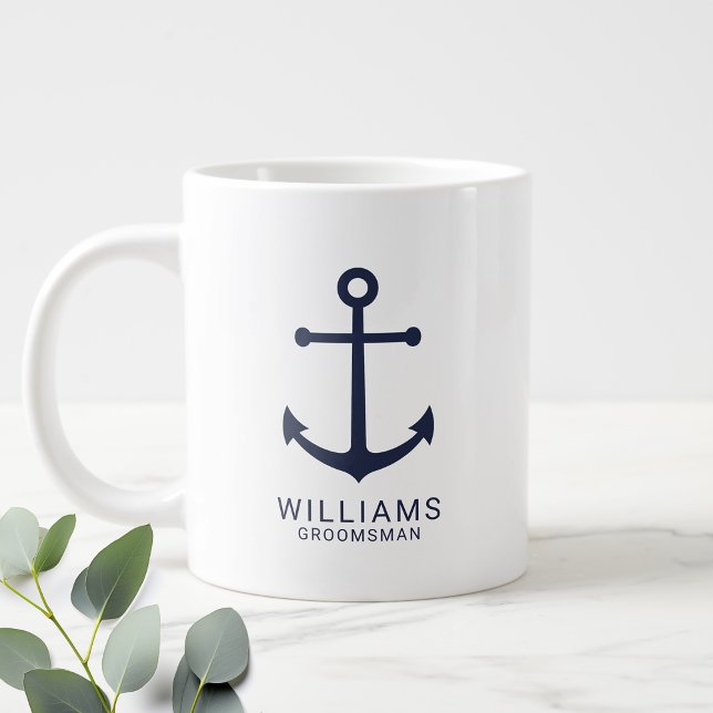 Nautical Navy Blue Anchor Personalised Groomsmen C Large Coffee Mug (Creator Uploaded)