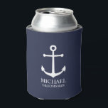 Nautical Navy Blue Anchor Personalised Groomsmen Can Cooler<br><div class="desc">Nautical Personalised Groomsmen Gift
This design features white anchor and personalised groomsman's name with title in white classic serif font style on navy blue background.

Also perfect for best man,  father of the bride and more.</div>