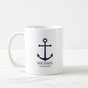 Nautical Navy Blue Anchor Personalised Groomsmen Coffee Mug