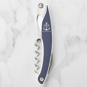 Nautical Navy Blue Anchor Personalised Groomsmen Corkscrew