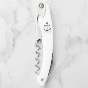 Nautical Navy Blue Anchor Personalised Groomsmen Corkscrew