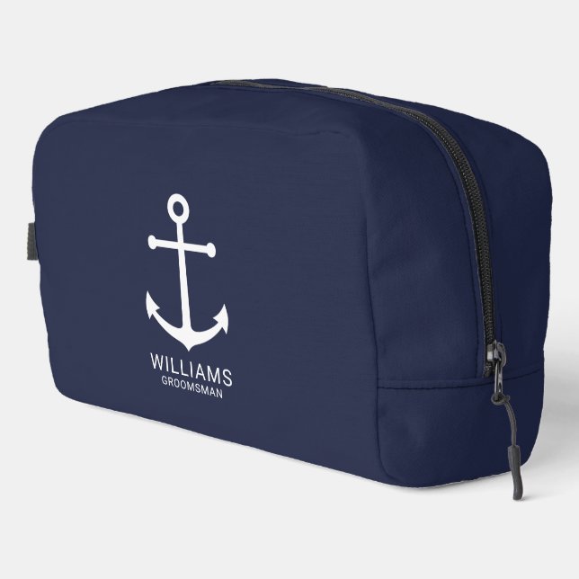 Nautical Navy Blue Anchor Personalised Groomsmen Dopp Kit (Right Corner)