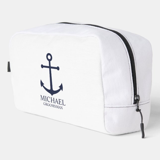 Nautical Navy Blue Anchor Personalised Groomsmen Dopp Kit (Right Corner)
