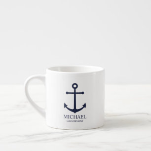 Nautical Navy Blue Anchor Personalised Groomsmen Espresso Cup