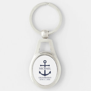 Nautical Navy Blue Anchor Personalised Groomsmen Key Ring