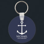 Nautical Navy Blue Anchor Personalised Groomsmen Key Ring<br><div class="desc">Nautical Personalised Groomsmen Gift
This design features white anchor and personalised groomsman's name with title in white classic serif font style on navy blue background.

Also perfect for best man,  father of the bride and more.</div>