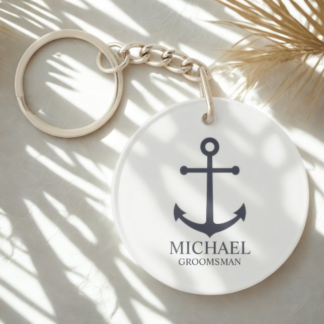 Nautical Navy Blue Anchor Personalised Groomsmen Key Ring (Creator Uploaded)