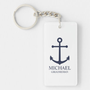 Nautical Navy Blue Anchor Personalised Groomsmen Key Ring