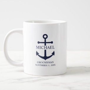 Nautical Navy Blue Anchor Personalised Groomsmen Large Coffee Mug