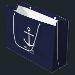 Nautical Navy Blue Anchor Personalised Groomsmen Large Gift Bag<br><div class="desc">Nautical Personalised Groomsmen Gift
This design features white anchor and personalised groomsman's name with title in white classic serif font style on navy blue background.

Also perfect for best man,  father of the bride and more.</div>