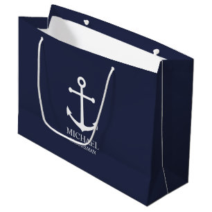 Nautical Navy Blue Anchor Personalised Groomsmen Large Gift Bag