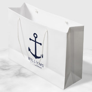Nautical Navy Blue Anchor Personalised Groomsmen Large Gift Bag