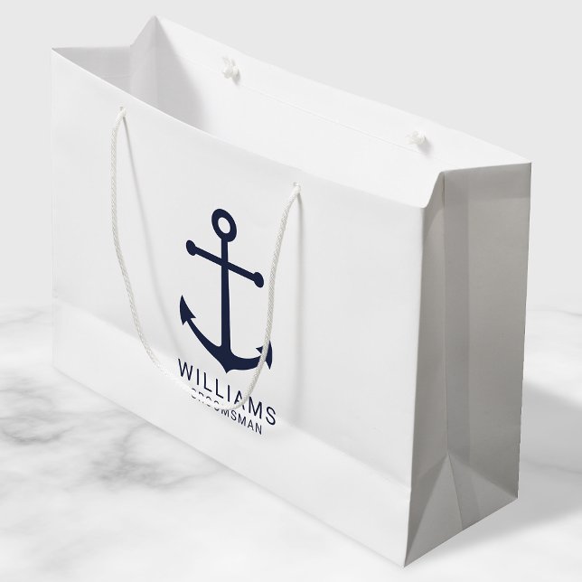Nautical Navy Blue Anchor Personalised Groomsmen Large Gift Bag (Creator Uploaded)