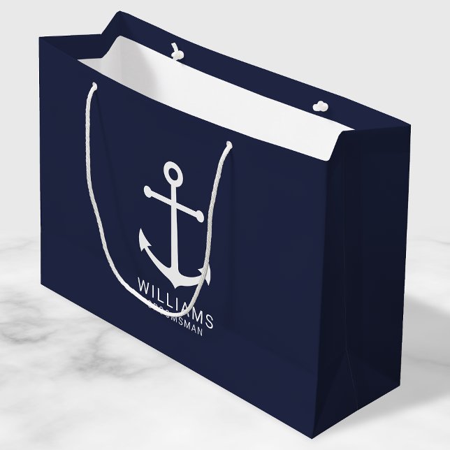 Nautical Navy Blue Anchor Personalised Groomsmen Large Gift Bag (Creator Uploaded)