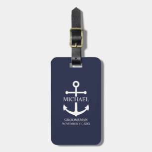 Nautical Navy Blue Anchor Personalised Groomsmen Luggage Tag