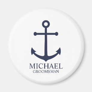 Nautical Navy Blue Anchor Personalised Groomsmen Magnet