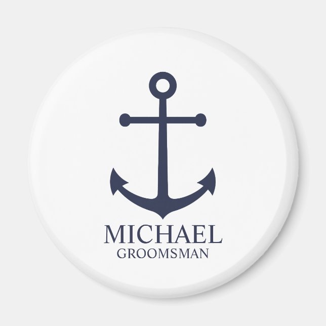 Nautical Navy Blue Anchor Personalised Groomsmen Magnet (Front)