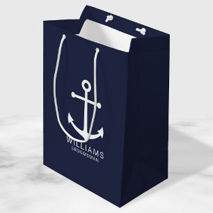 Nautical Navy Blue Anchor Personalised Groomsmen Medium Gift Bag