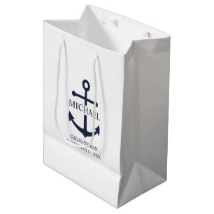 Nautical Navy Blue Anchor Personalised Groomsmen Medium Gift Bag