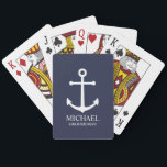Nautical Navy Blue Anchor Personalised Groomsmen Playing Cards<br><div class="desc">Nautical Personalised Groomsmen Gift
This design features white anchor and personalised groomsman's name with title in white classic serif font style on navy blue background.

Also perfect for best man,  father of the bride and more.</div>
