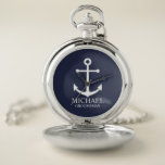 Nautical Navy Blue Anchor Personalised Groomsmen Pocket Watch<br><div class="desc">Nautical Personalised Groomsmen Gift
This design features white anchor and personalised groomsman's name with title in white classic serif font style on navy blue background.

Also perfect for best man,  father of the bride and more.</div>