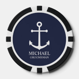 Nautical Navy Blue Anchor Personalised Groomsmen Poker Chips