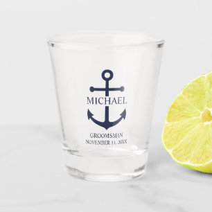 Nautical Navy Blue Anchor Personalised Groomsmen Shot Glass