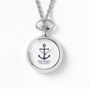 Nautical Navy Blue Anchor Personalised Groomsmen Watch