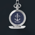 Nautical Navy Blue Anchor Personalised Groomsmen Watch<br><div class="desc">Nautical Personalised Groomsmen Gift
This design features white anchor and personalised groomsman's name with title in white classic serif font style on navy blue background.

Also perfect for best man,  father of the bride and more.</div>