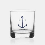 Nautical Navy Blue Anchor Personalised Groomsmen Whiskey Glass<br><div class="desc">Modern Minimalist Nautical Navy Blue Anchor Personalised Groomsmen Whiskey Glass
featuring navy blue anchor and personalised groomsman's name with title in navy blue modern sans serif font style.

Also perfect for best man,  father of the bride,  ring bearer,  maid of honour,  flower girl,  mother of the bride and more.</div>