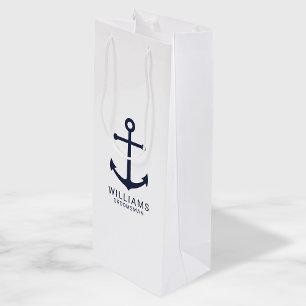 Nautical Navy Blue Anchor Personalised Groomsmen Wine Gift Bag