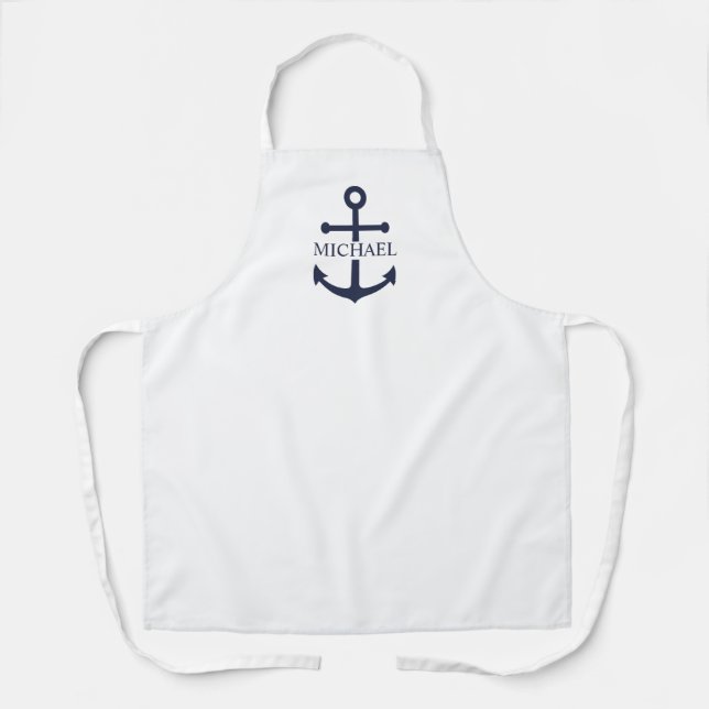 Nautical Navy Blue Anchor Personalised Name Apron (Front)