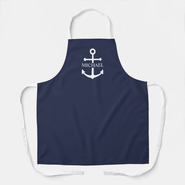 Nautical Navy Blue Anchor Personalised Name Apron (Front)