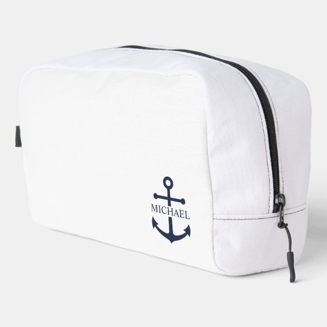 Nautical Navy Blue Anchor Personalised Name Dopp Kit (Right Corner)