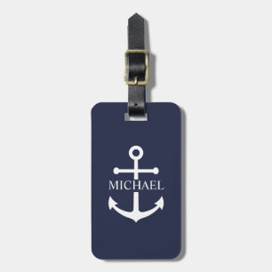 Nautical Navy Blue Anchor Personalised Name Luggage Tag