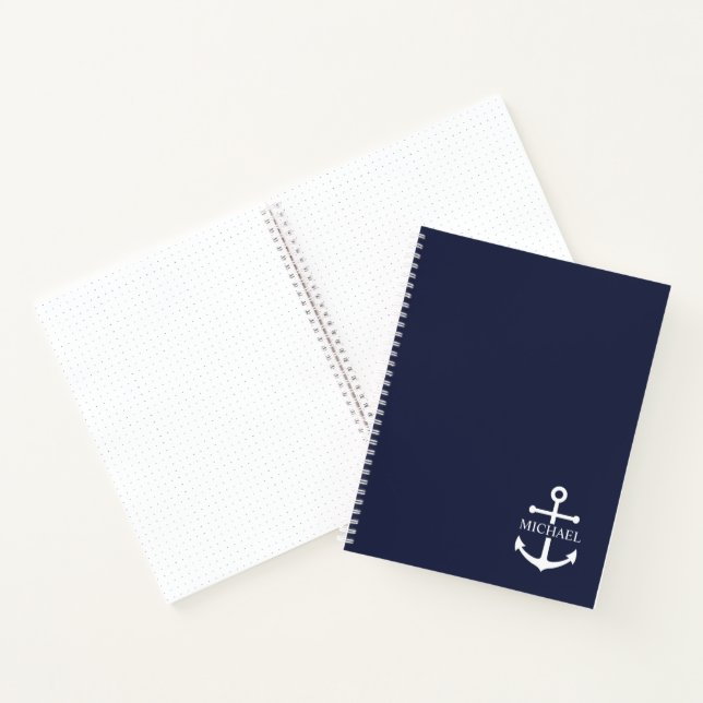 Nautical Navy Blue Anchor Personalised Name Notebook (Inside)