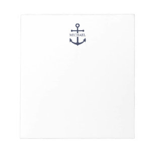 Nautical Navy Blue Anchor Personalised Name Notepad