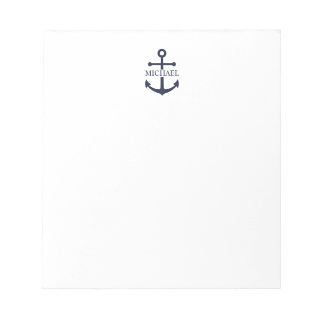Nautical Navy Blue Anchor Personalised Name Notepad (Front)